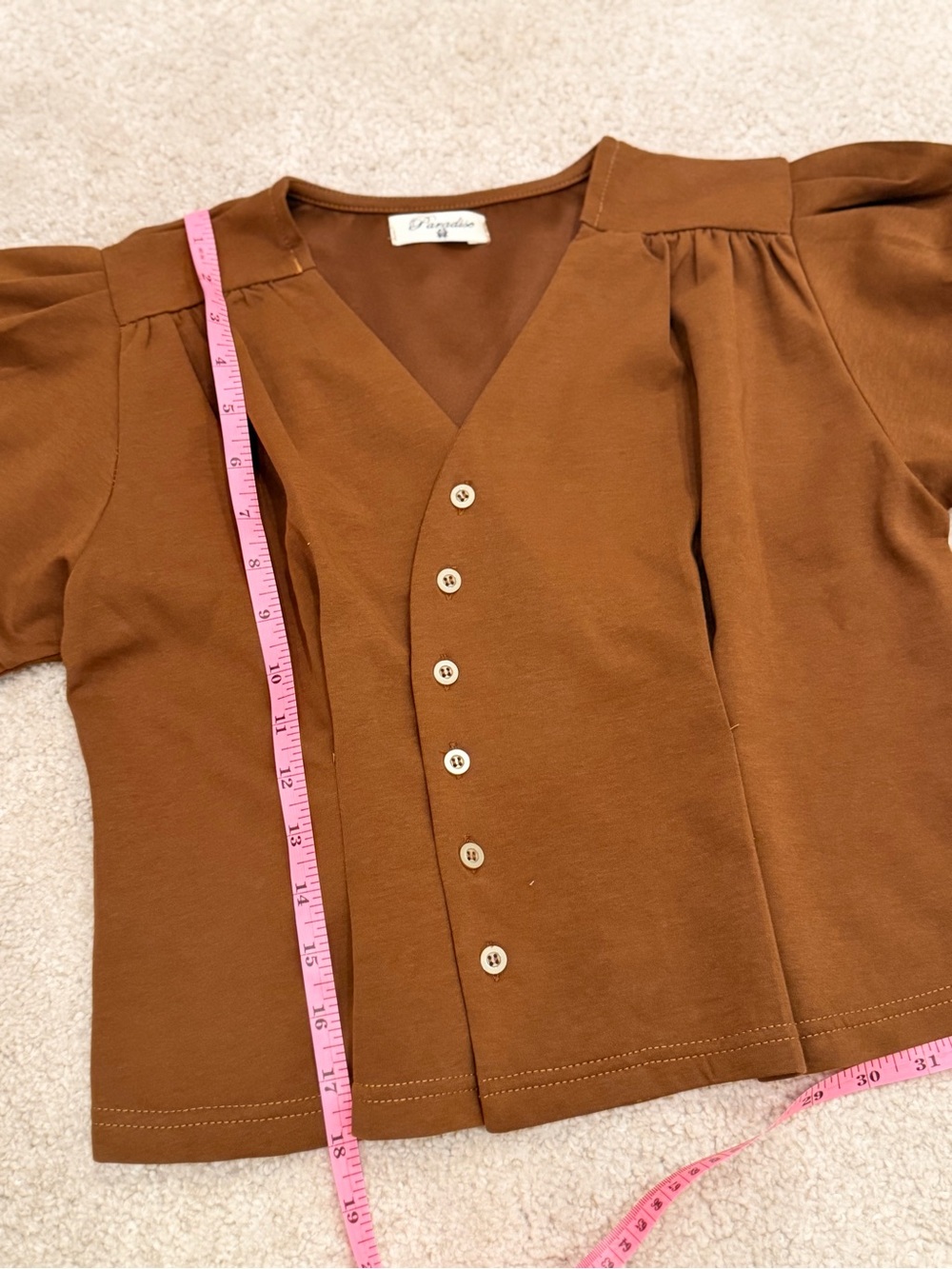 VBrown Button-Front Women's Top